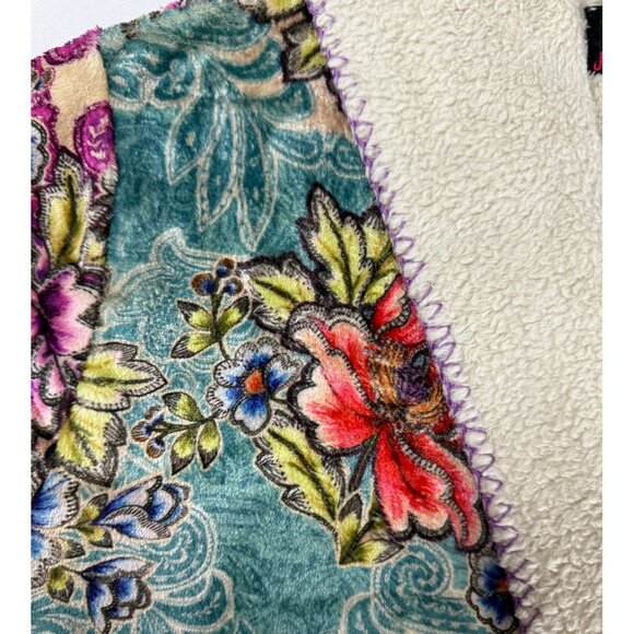 Johnny Was BIYA Sherpa Lined Floral Hoodie Jacket Boho Artwear Velvet M Jewelton - Picture 7 of 16